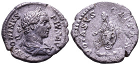 Caracalla, 198-217. AR Denarius. Rome. Obv: ANTONINVS PIVS AVG Bust of Caracalla, laureate, draped, right. Rev: VOTA SVSCEPTA X Caracalla, togate, sta...