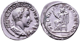 Gordian III, 238-244. AR Denarius. Rome. Obv: IMP GORDIANVS PIVS FEL AVG Laureate, draped and cuirassed bust right. Rev: SECVRITAS PVBLICA Securitas s...