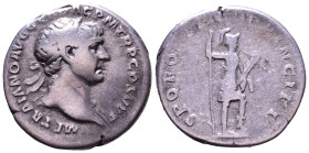 Trajan, 98-117. AR Denarius. Rome. Obv: IMP TRAIANO AVG GER DAC P M TR P COS V P P Laureate head right. Rev: SPQR OPTIMO PRINCIPI Virtus standing righ...