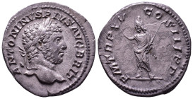Caracalla, 198-217. AR Denarius. Rome, 212. Obv: ANTONINVS PIVS AVG BRIT Laureate head of Caracalla to right. Rev: P M TR P XV COS III P P Serapis sta...