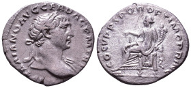 Trajan, 98-117. AR Denarius. Rome. Obv: IMP TRAIANO AVG GER DAC P M TR P Laureate bust of Trajan, right; slight drapery on far shoulder. Rev: COS V P ...