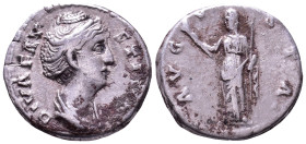 Diva Faustina I, 140-141. AR Denarius. Rome. Obv: DIVA FAVSTINA Draped bust right. Rev: AVGVSTA Ceres standing left, holding torch and sceptre. 16mm, ...