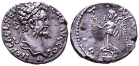 Septimius Severus, 193-211. AR Denarius. Emesa, 194-195. Obv: IMP CAE L SEP SEV PERT AVG COS II Laureate head of Septimius Severus to right. Rev: VICT...
