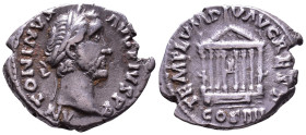 Antoninus Pius, 138-161. AR Denarius. Rome, 159. Obv: ANTONINVS AVG PIVS P P Laureate head of Antoninus Pius to right. Rev: TEMPLVM DIV AVG REST COS I...