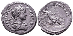 Caracalla, 198-217. AR Denarius. Rome. Obv: IMP CAES M AVR ANTON AVG Laureate and draped bust right. Rev: SECVRIT ORBIS Securitas seated right on thro...