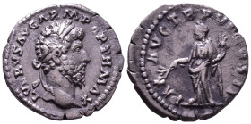 Lucius Verus, 161-169. AR Denarius. Rome, 165-166. Obv: L VERVS AVG ARM PARTH MAX Laureate head of Verus right. Rev: PAX AVG TR P VI COS II Pax standi...