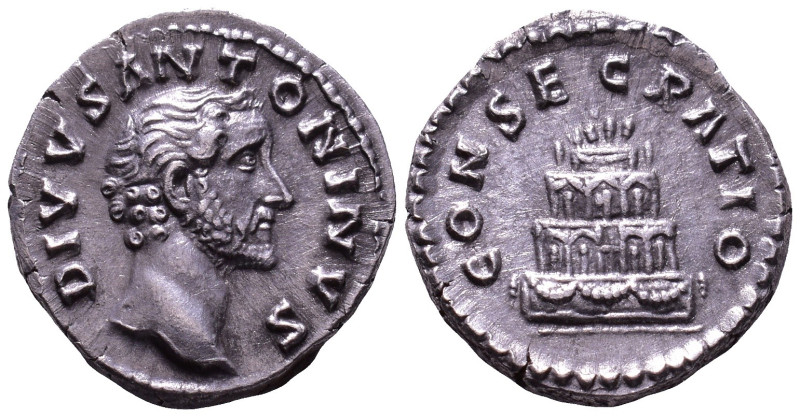 Divus Antoninus Pius, 161. AR Denarius. Rome. Obv: DIVVS ANTONINVS Bare head rig...