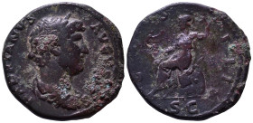 Hadrian, 117-138. Orichalcum Semis. Rome, for circulation in Syria, circa 124-125. Obv: HADRIANVS AVGVSTVS Laureate and draped bust of Hadrian to righ...