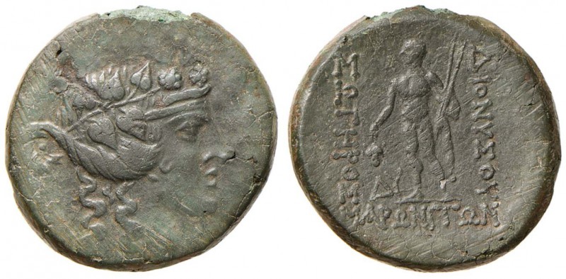 TRACIA Maroneia - AE (dopo il 146 a.C.) Testa di Dioniso a d. - R/ Dioniso stant...