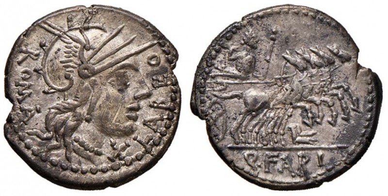 Fabia - Q. Fabius Labeo - Denario (124 a.C.) Testa di Roma a d. - R/ Giove su qu...