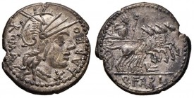 Fabia - Q. Fabius Labeo - Denario (124 a.C.) Testa di Roma a d. - R/ Giove su quadriga a d. - B. 1; Cr. 273/1 AG (g 3,81) Piccole corrosioni
BB+
