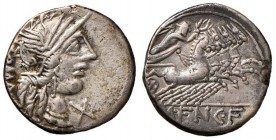 Fannia - M. Fannius C. f. - Denario (123 a.C.) Testa di Roma a d. - R/ La Vittoria su quadriga a d. - B. 1; Cr. 275/1 AG (g 3,82)
BB