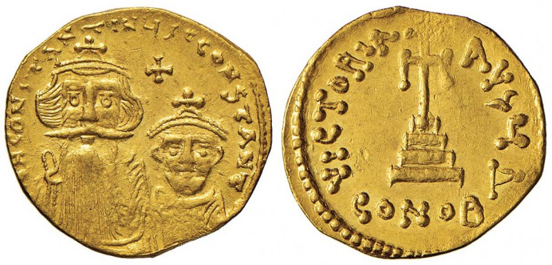 BISANZIO Costante II (641-668) Solido - Busti di fronte - R/ Croce potenziata - ...