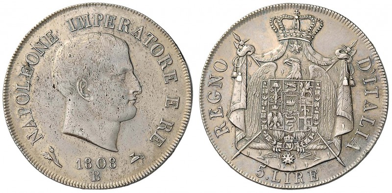 BOLOGNA Napoleone (1806-1814) 5 Lire 1808 Bordo in rilievo - Pag. 47 AG (g 24,95...