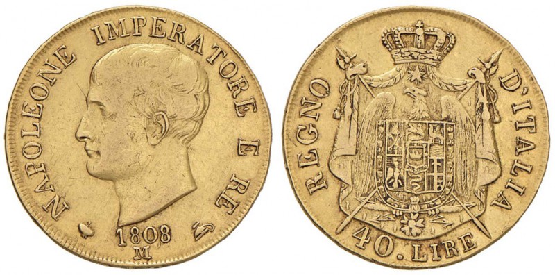 MILANO Napoleone (1805-1814) 40 Lire 1808 Bordo in rilievo, puntali aguzzi, apos...