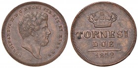 NAPOLI Ferdinando II (1830-1859) 2 Tornesi 1852 - Magliocca 740 CU (g 6,33) 
SPL+/SPL