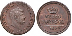 NAPOLI Ferdinando II (1830-1859) Mezzo tornese 1853 - Magliocca 802a CU (g 1,51) 
SPL+