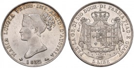 PARMA Maria Luigia (1815-1847) 5 Lire 1832 - Gig. 7 AG (g 25,00) Lucidata, colpetto al bordo 
BB/BB+