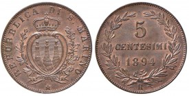 SAN MARINO 5 Centesimi 1894 - CU (g 5,03) Rame rosso
FDC