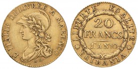 TORINO Repubblica Subalpina (1800-1802) 20 Franchi A. 10 - Gig. 2a AU (g 6,40) Colpetto al bordo
BB
