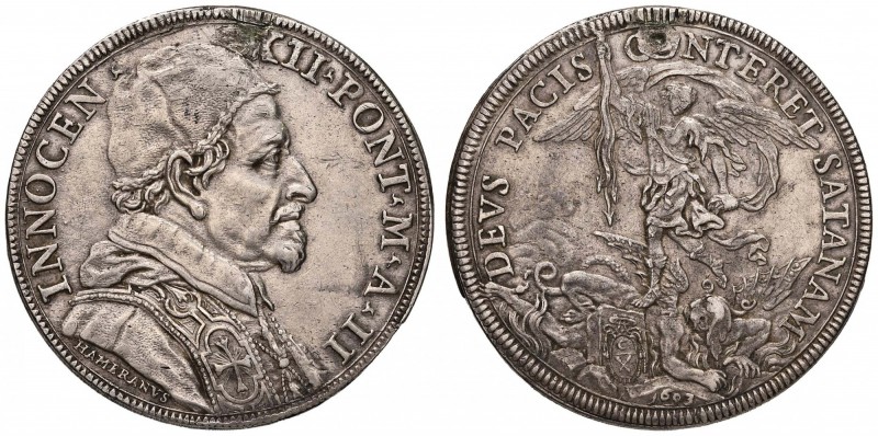 Innocenzo XII (1691-1700) Piastra 1693 A. II - Munt. 16 AG (g 32,00) RR Foro ott...