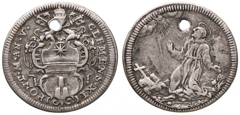 Clemente XI (1700-1721) Giulio A. V - Munt. 118 AG (g 2,77) RR Forato, poroso al...