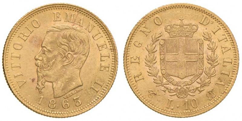 Vittorio Emanuele II (1861-1878) 10 Lire 1863 Ø 18,50 mm - Nomisma 871 AU
qFDC