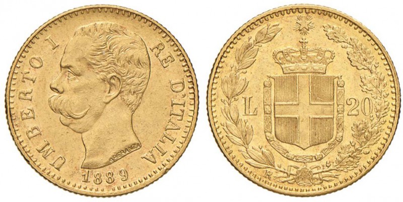 Umberto I (1878-1900) 20 Lire 1889 - Nomisma 987 AU R Colpetto al ciglio del D/...