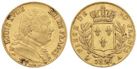 FRANCIA Luigi XVIII (1814-1815) 20 Franchi 1814 W - Gad. 1026 AU (g 6,50) Depositi
BB/BB+