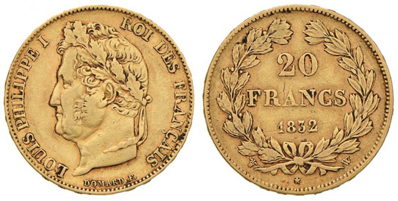 FRANCIA Luigi Filippo (1830-1848) 20 Franchi 1832 W - Gad. 1031 AU (g 6,42) 
MB...