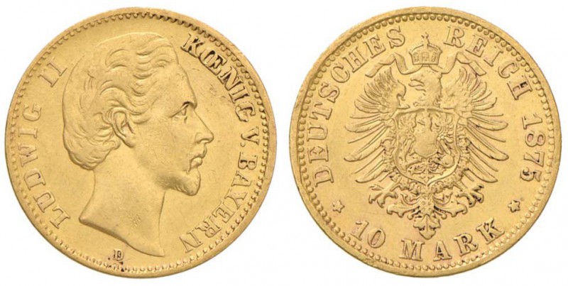 GERMANIA Baviera - Ludwig II (1864-1886) 10 Marchi 1875 D - Fr. 3766 AU (g 4,00)...