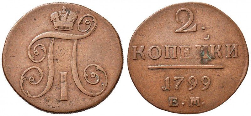 RUSSIA Paolo I (1796-1801) 2 Copechi 1799 - KM 95.3 CU (g 18,70) Ossidazione al ...