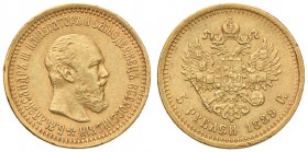 RUSSIA Alessandro III (1881-1894) 5 Rubli 1889 - Fr. 169 AU (g 4,45) Colpetti al bordo 
qBB