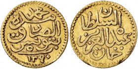 TUNISIA Abdul Aziz with Muhammad al-Sadiq Bey (AH 1277-1293/AD 1861-1876) 5 Ryal 1290 AH - Fr. 8b AU (g 0,94)
BB
