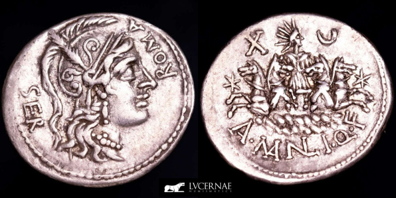 Roman Republic - A. Manlius Q. f. Sergianus. Silver denarius (3.91 g. 22 mm.). R...