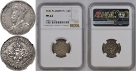 Mauritius George V 1934 Silver 1/4 Rupee NGC MS 61