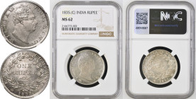 India: British William IV 1835 Silver 1 Rupee With initial NGC MS 62