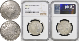 India: British William IV 1835 Silver 1 Rupee With initial NGC MS 62