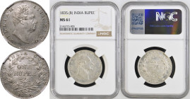 India: British William IV 1835 Silver 1 Rupee No initial NGC MS 61