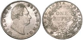 India: British William IV 1835 Silver 1 Rupee With initial