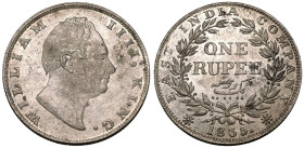 India: British William IV 1835 Silver 1 Rupee With initial