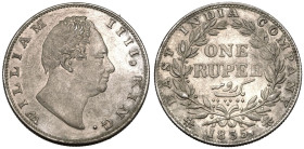 India: British William IV 1835 Silver 1 Rupee With initial