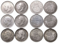1913, 1915-1919 Lot of 6 Silver Halfcrowns Various conditions