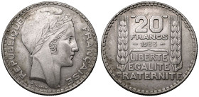 France: Third Republic 1933 Silver 20 Francs
