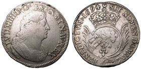 France Louis XIV 1694 H Silver 1 Ecu Overstruck on Ã‰cu aux 8 Ls Very Fine