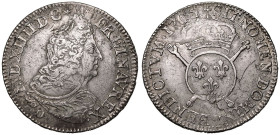 France Louis XIV 1702 Silver 1 Ecu Overstruck on Ã‰cu aux palmes Very Fine