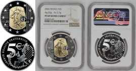 Fifth Republic Bi-Metallic AR (.900), AV (.750) 5 Euro Thank you franc Proof
