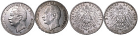 Germany: Grand Duchy of Baden Friedrich II 1909 G Lot of 2 Silver 3 Marks Various conditions