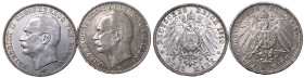 Germany: Grand Duchy of Baden Friedrich II 1910 G Lot of 2 Silver 3 Marks Various conditions