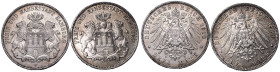 Germany: Free Hanseatic city of Hamburg 1910 J Lot of 2 Silver 3 Marks Various conditions